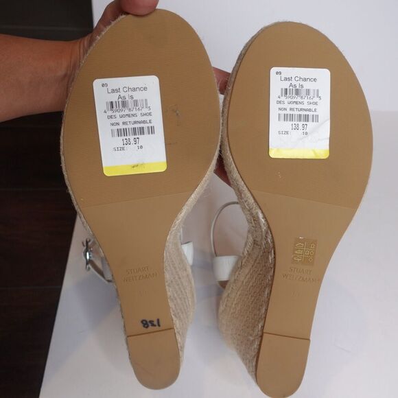 Stuart Weitzman Teddi Espadrille Leather Wedge Sandal White Women's Size 10 New - Picture 8 of 12